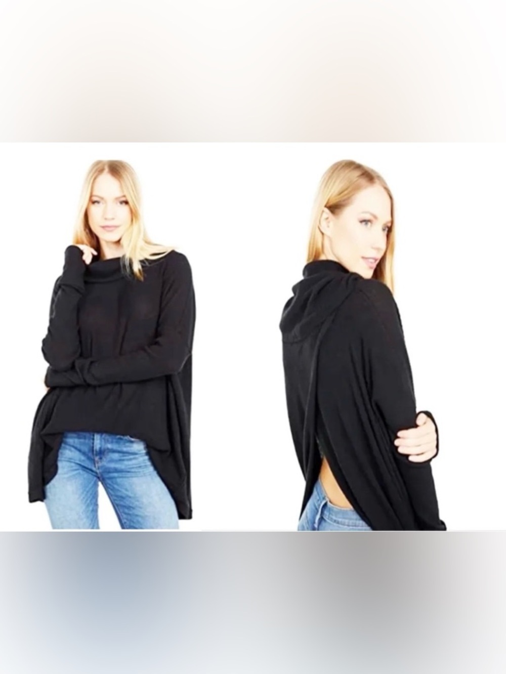 Free People Juicy Oversized Long Sleeve Open Back Textured Mockneck Sweater